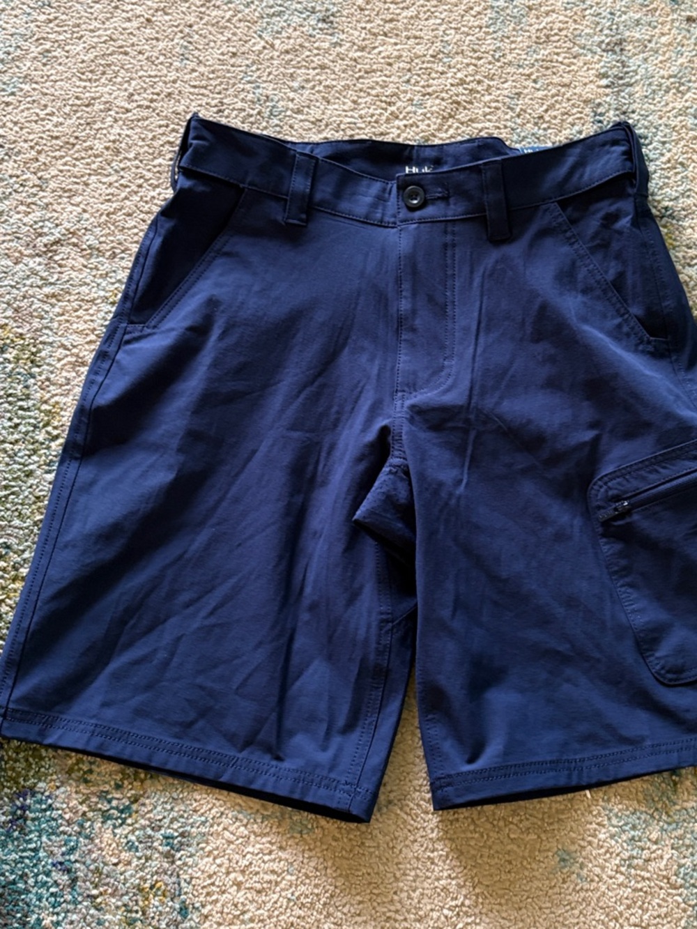 HUK Mens Next Level 10.5" Inseam Cargo Shorts Mens Small 32” Navy Blue Fishing